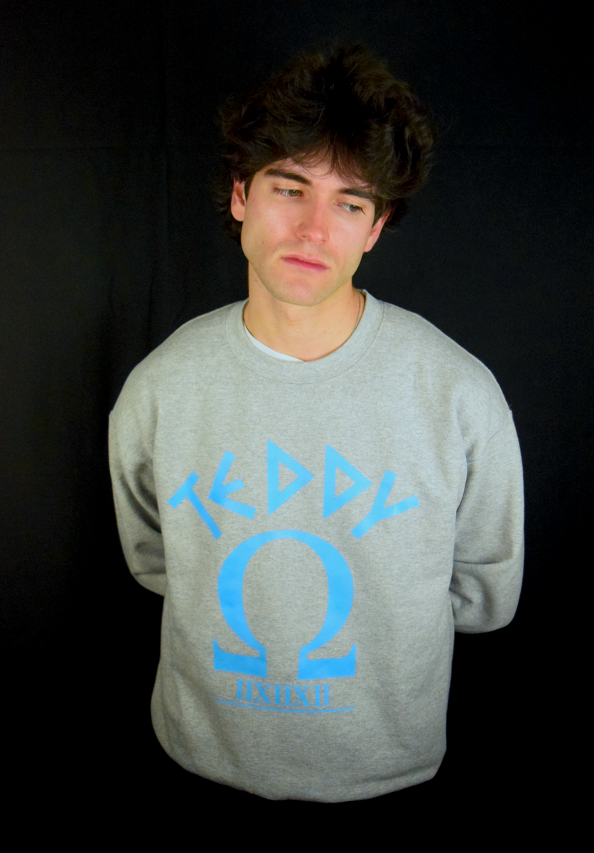 SUDADERA GRIS EN AZUL CLARO SIMBOLO GRIEGO