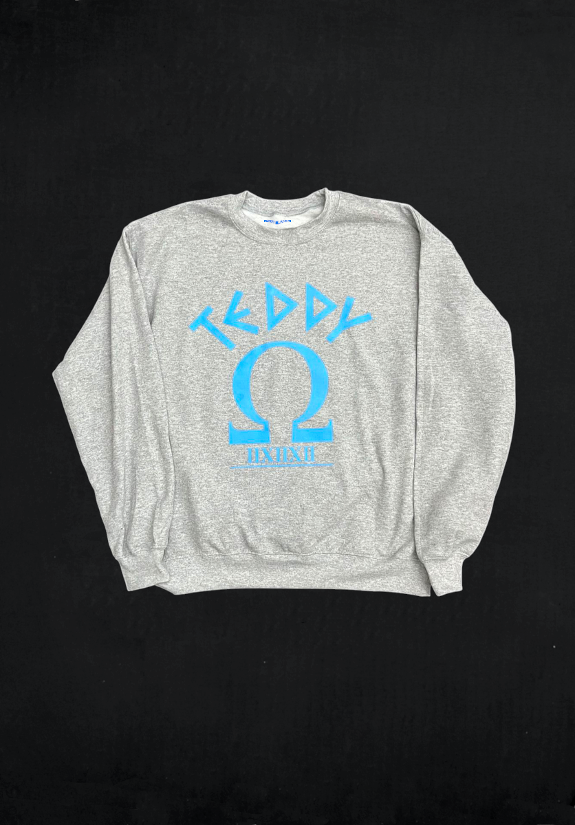 SUDADERA GRIS EN AZUL CLARO SIMBOLO GRIEGO